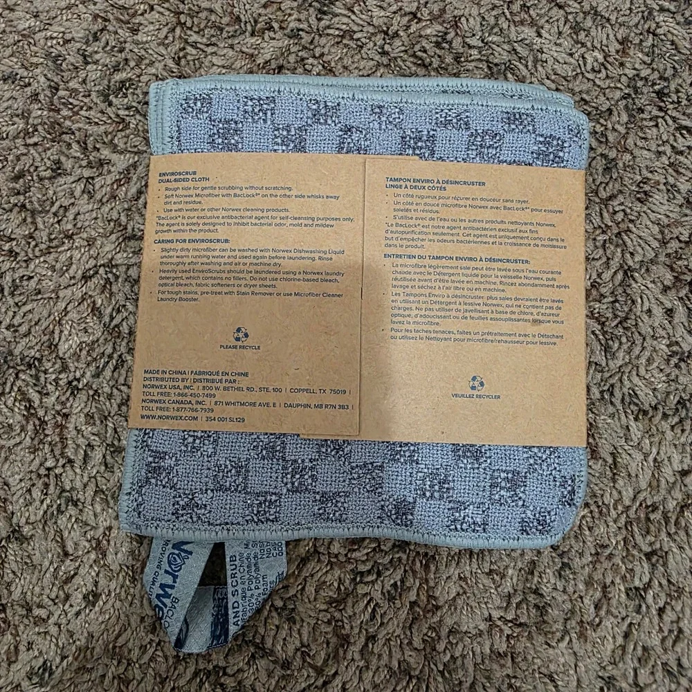Norwex EnviroScrub 3 Set Graphite Gray Dual Side Microfiber Scrub Cloth BacLock